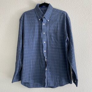 Alan Flusser Blue Windowpane Check Pattern Long Sleeve Button Down 100% Cotton